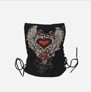 Rue21 Black and Red Heart Winged Tube Top